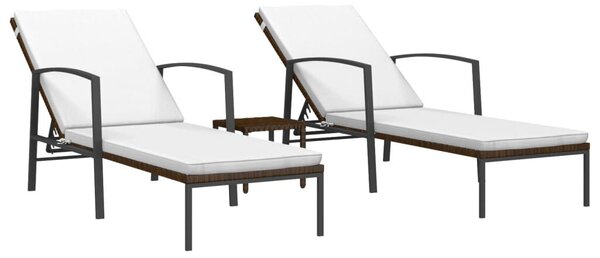 VidaXL 2 db barna polyrattan napozóágy asztallal