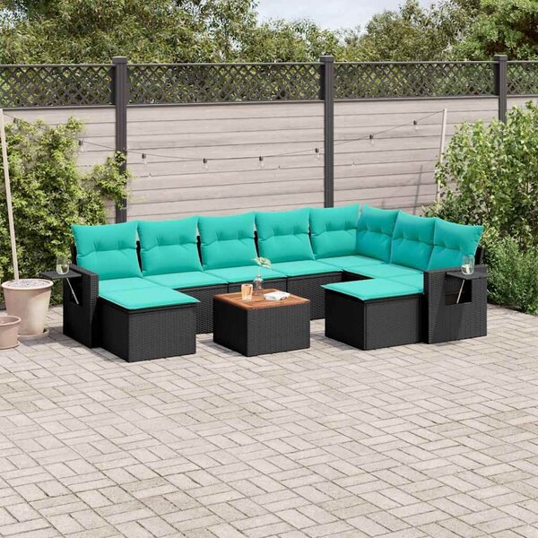 VidaXL 10 db fekete polyrattan kerti kanapégarnitúra párnákkal