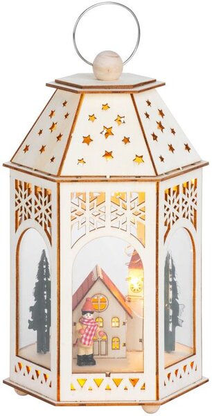 Lámpás MagicHome Vianoce, Fa falu, 9x LED, meleg fehér, 16,5x14x30 cm