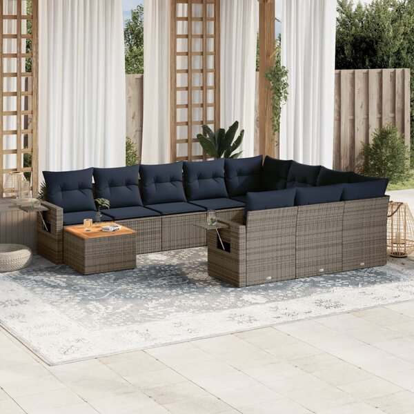 VidaXL 11 db szürke polyrattan kerti kanapégarnitúra párnákkal