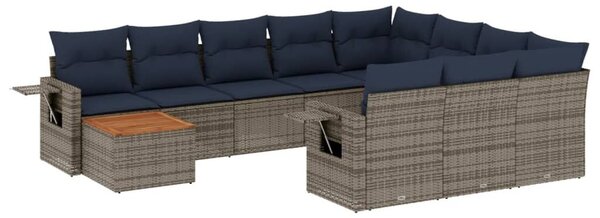 VidaXL 11 db szürke polyrattan kerti kanapégarnitúra párnákkal