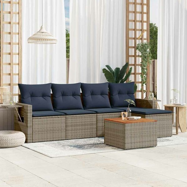 VidaXL 6 db szürke polyrattan kerti kanapégarnitúra párnákkal