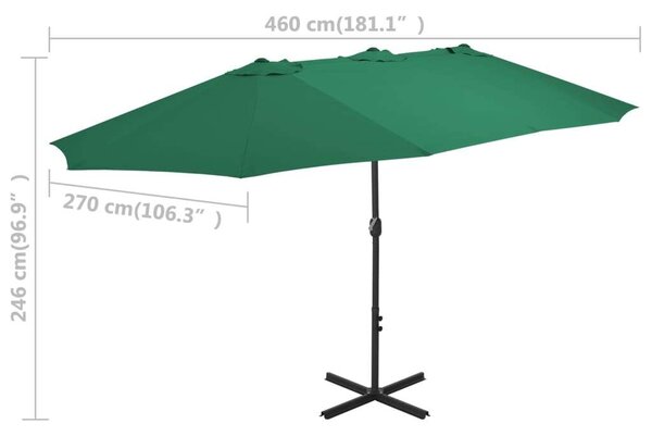 VidaXL zöld kültéri napernyő alumíniumrúddal 460 x 270 cm