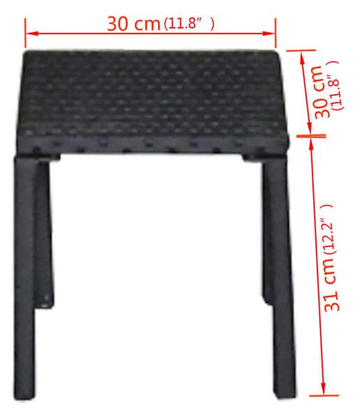 VidaXL Napozóágy Szett - 2 db + Asztal - Fekete Polyrattan