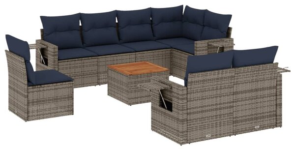 VidaXL 9 db szürke polyrattan kerti kanapégarnitúra párnákkal