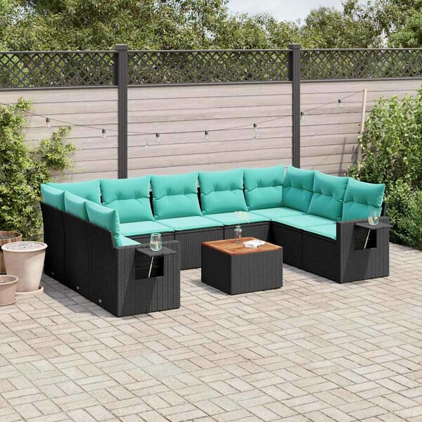 VidaXL 10 db fekete polyrattan kerti kanapégarnitúra párnákkal