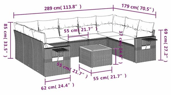 VidaXL 10 db fekete polyrattan kerti kanapégarnitúra párnákkal