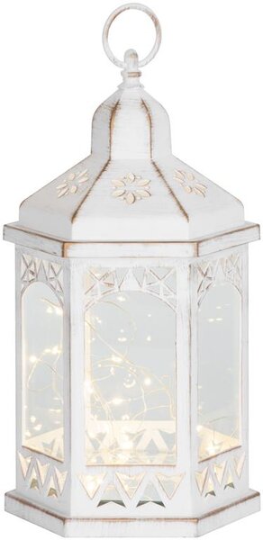 Lámpás MagicHome Vianoce Morocco, LED meleg fehér, fehér, 3xAAA, műanyag, időzítő, 18x15x32 cm