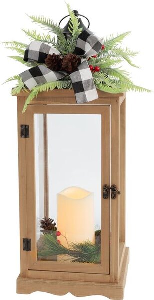 Lámpás MagicHome Vianoce, LED meleg fehér, 3xAAA, időzítő, barna, 20x20,5x51 cm, mozgó láng
