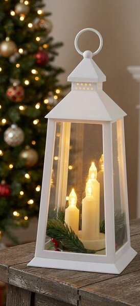Lámpás MagicHome Vianoce, műanyag, fehér, 3xLED sárga, 14x14x35 cm, 3xAAA