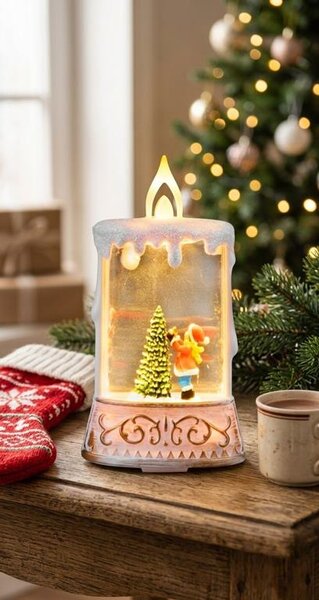 Lámpás MagicHome Vianoce, Mikulás fenyőfával, műanyag, 1xLED meleg fehér, 8x4x15 cm, 2xAAA