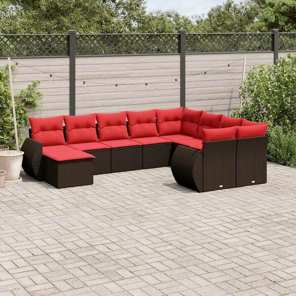 VidaXL 10 db barna polyrattan kerti kanapégarnitúra párnákkal