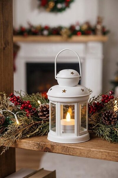 Lámpás MagicHome Vianoce, fehér, meleg fehér LED gyertyával, 10x15/20 cm, mozgó láng