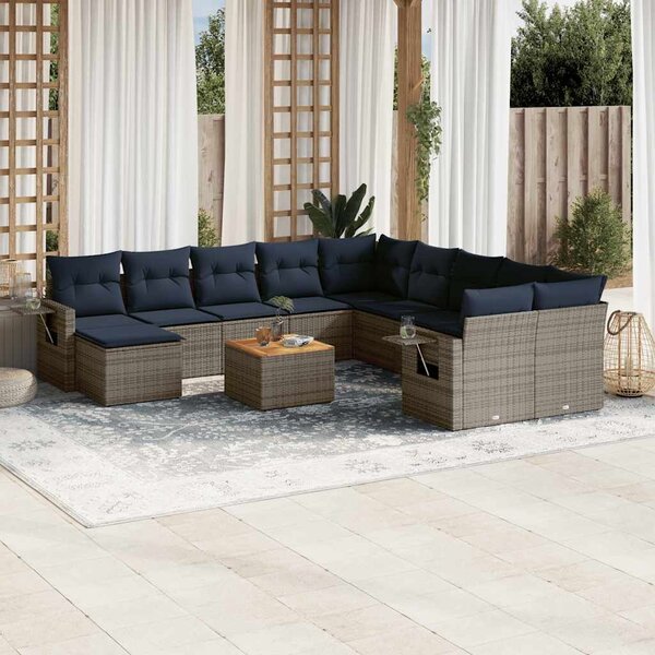 VidaXL 12 db szürke polyrattan kerti kanapégarnitúra párnákkal