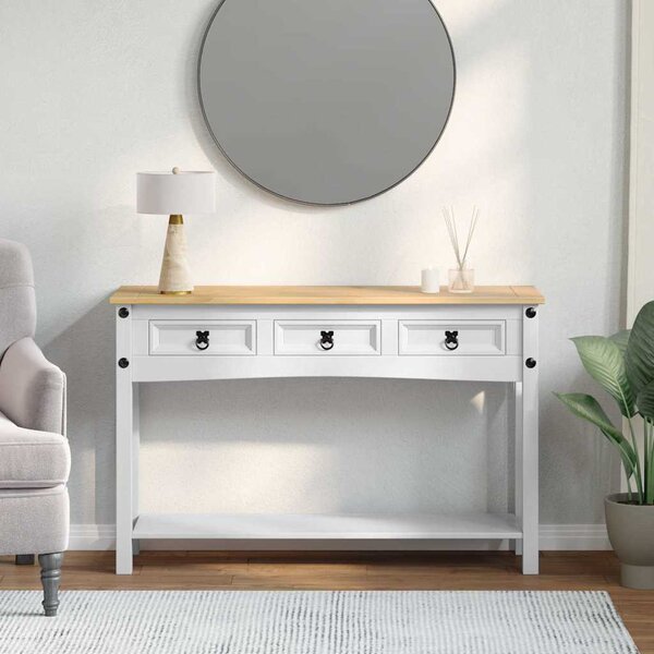 Végasztal fiókkal Fehér 114 x 34,5 x 73 cm Tömör fenyőfa