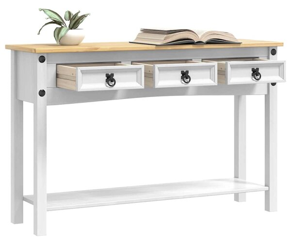 Végasztal fiókkal Fehér 114 x 34,5 x 73 cm Tömör fenyőfa