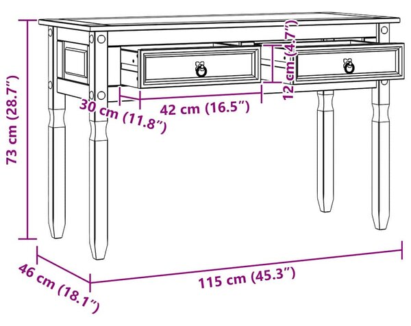 Végasztal fiókkal Fehér 115 x 46 x 73 cm Tömör fenyőfa