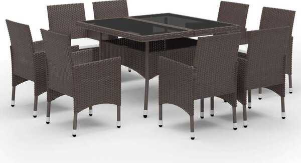 Polyrattan Kerti Étkezőgarnitúra - 9 részes - Barna
