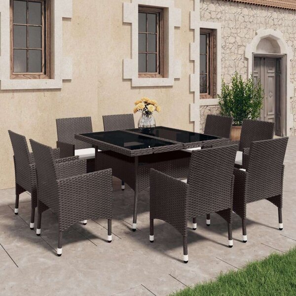 Polyrattan Kerti Étkezőgarnitúra - 9 részes - Barna