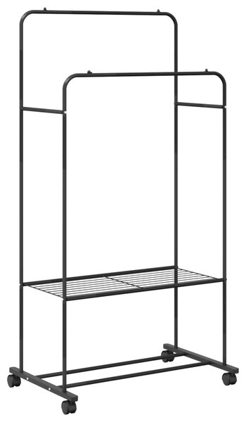 Ruhafogó polcokkal kerékkel tárolóval Fekete 80 x 53 x 156 cm