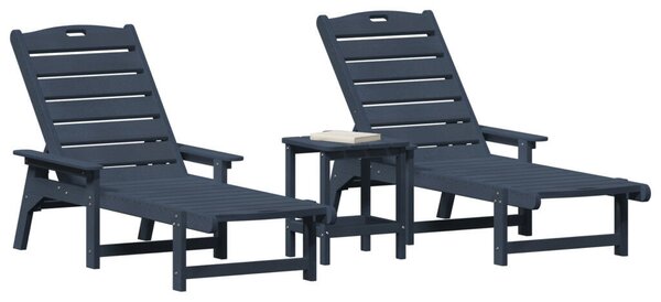 VidaXL 3 darabos kerti lounge szett, HDPE, tengerészkék