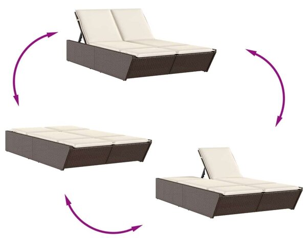 VidaXL Dupla Napozóágy - Barna Polyrattan - 200cm