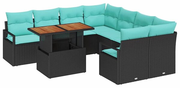 VidaXL Kert étkező szett párnával 9 pcs Fekete és Kékeszöld