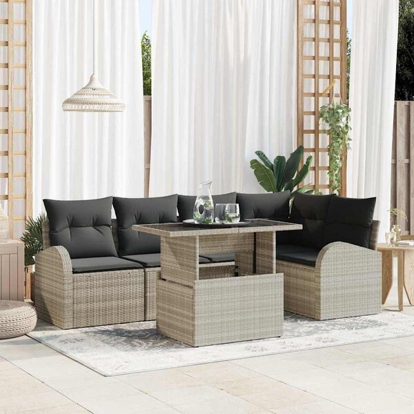 VidaXL Kerti Kanapé Szett párnával 6 pcs Világosszürke Poli rattan