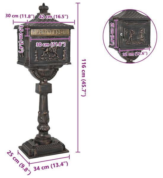 Álló Levélszekrény Bronz 42,5 x 29,5 x 117 cm Öntött alumínium