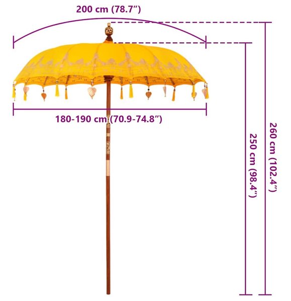 Balinéz Napernyő Sárga (180-190) x 260 cm Pamut és tömör fa