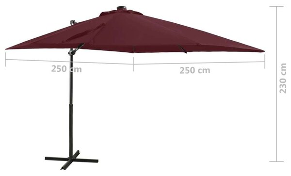 VidaXL Konzolos Napernyő - Bordó - 250 cm