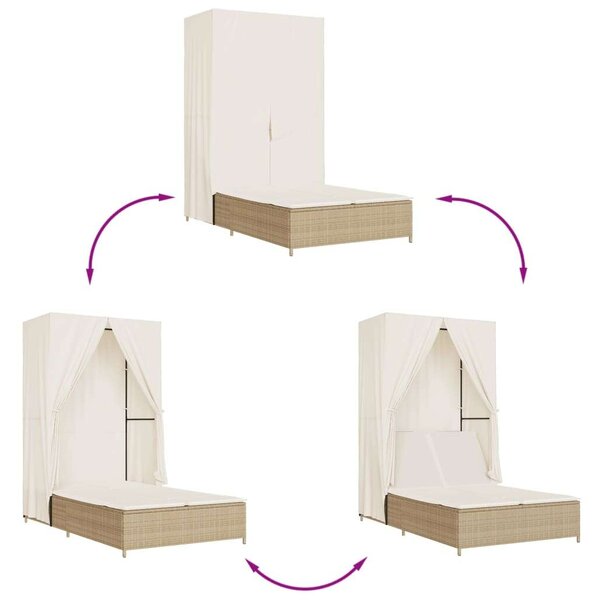 VidaXL Dupla Napozóágy - Polyrattan - Bézs - 197x100 cm