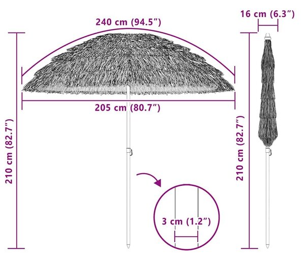 VidaXL Tengerparti napernyő Természetes 205 x 205 x 210 cm