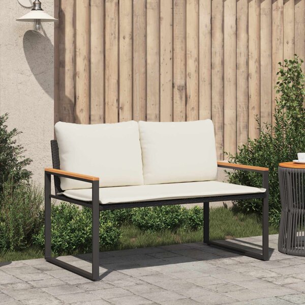 Pad párnával Fekete és krémfehér 115 x 65 x 72 cm Rattan