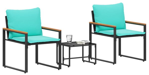 Bútor szettek párnával 3 pcs Fekete és Türkiz Rattan