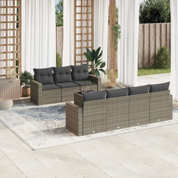 VidaXL Polyrattan Kerti Ülőgarnitúra - 8 részes - Szürke