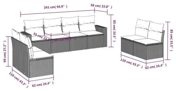 VidaXL Polyrattan Kerti Ülőgarnitúra - 8 részes