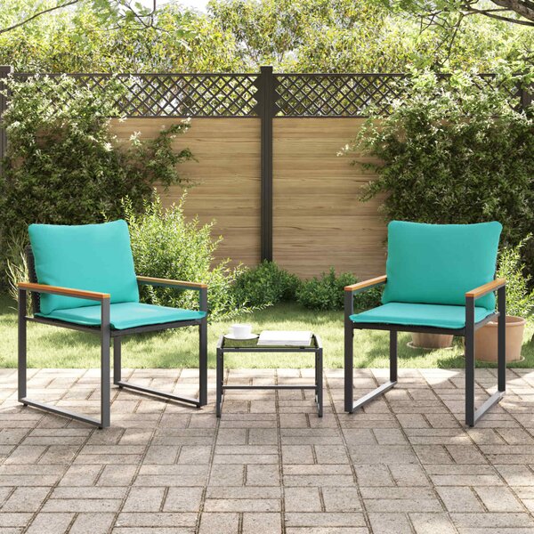 Bútor szettek párnával 3 pcs Fekete és Türkiz Rattan