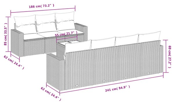 VidaXL Polyrattan Kerti Ülőgarnitúra - 8 részes - Szürke