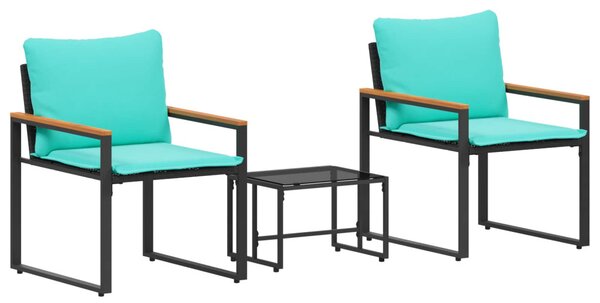Bútor szettek párnával 3 pcs Fekete és Türkiz Rattan