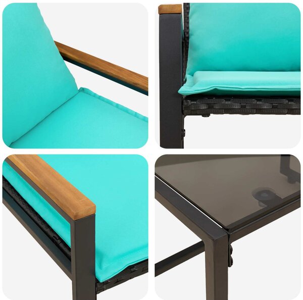 Bútor szettek párnával 3 pcs Fekete és Türkiz Rattan