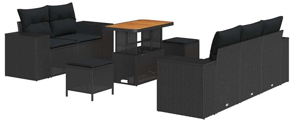 VidaXL Kerti Kanapé Szett párnával tárolóval 8 pcs Fekete Poly Rattan