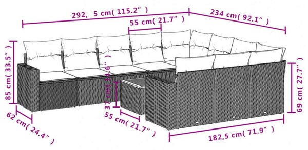 VidaXL Polyrattan Kerti Ülőgarnitúra - 11 részes - Bézs