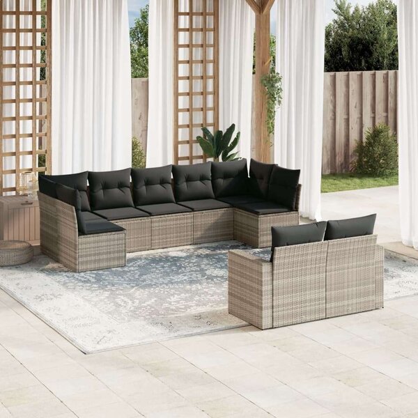 VidaXL Polyrattan Kerti Ülőgarnitúra - 9 részes, Világosszürke