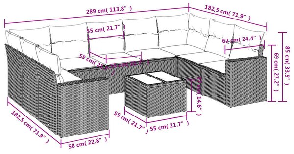 VidaXL 10 részes bézs polyrattan kerti ülőgarnitúra párnával