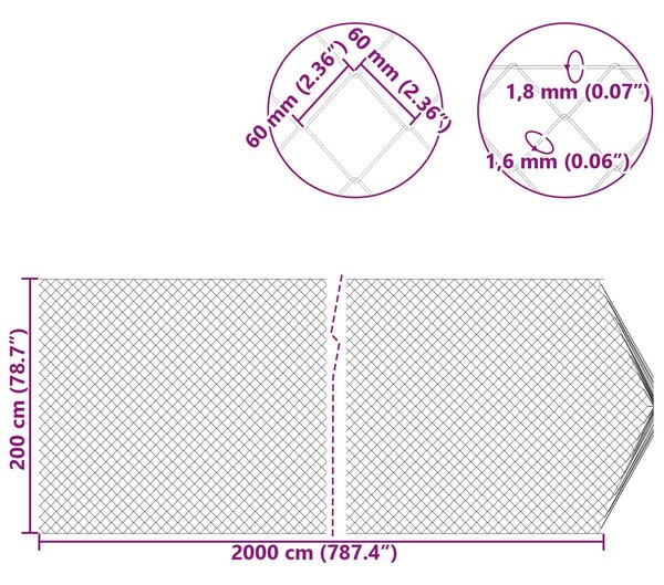 VidaXL Láncszem Kerítés 2 x 20 m Üveg Horganyzott