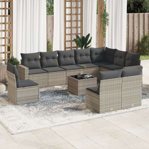 VidaXL Polyrattan Kerti Ülőgarnitúra - 11 részes - Világosszürke