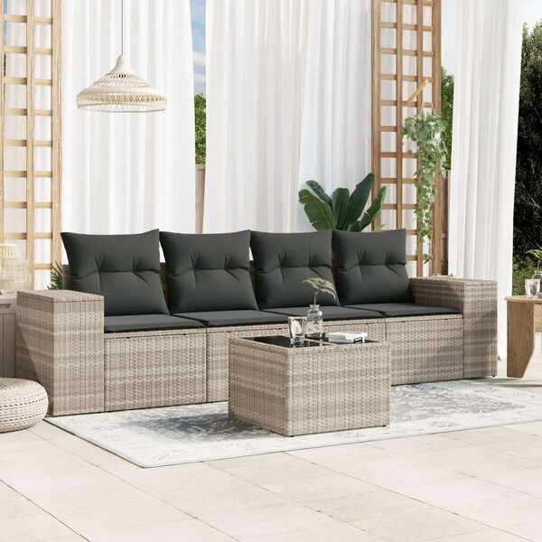 VidaXL Polyrattan Kerti Ülőgarnitúra - 5 részes - Világosszürke