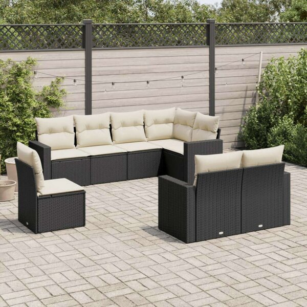 Polyrattan Kerti Ülőgarnitúra - 8 részes - Fekete