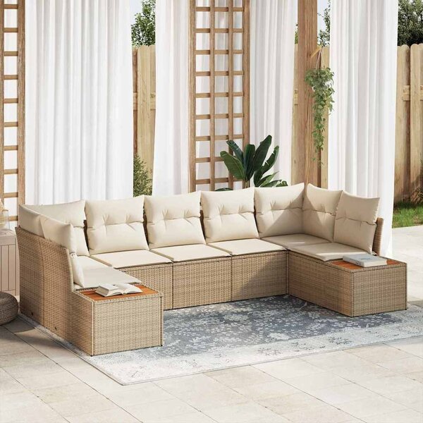 VidaXL Kerti Kanapé Szett párnával 7 pcs Beige és krém Polyrattan